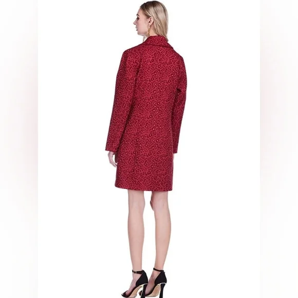 Jade Red Collar Fitted Coat Cheetah Print Brocade Size XL - Picture 13 of 14